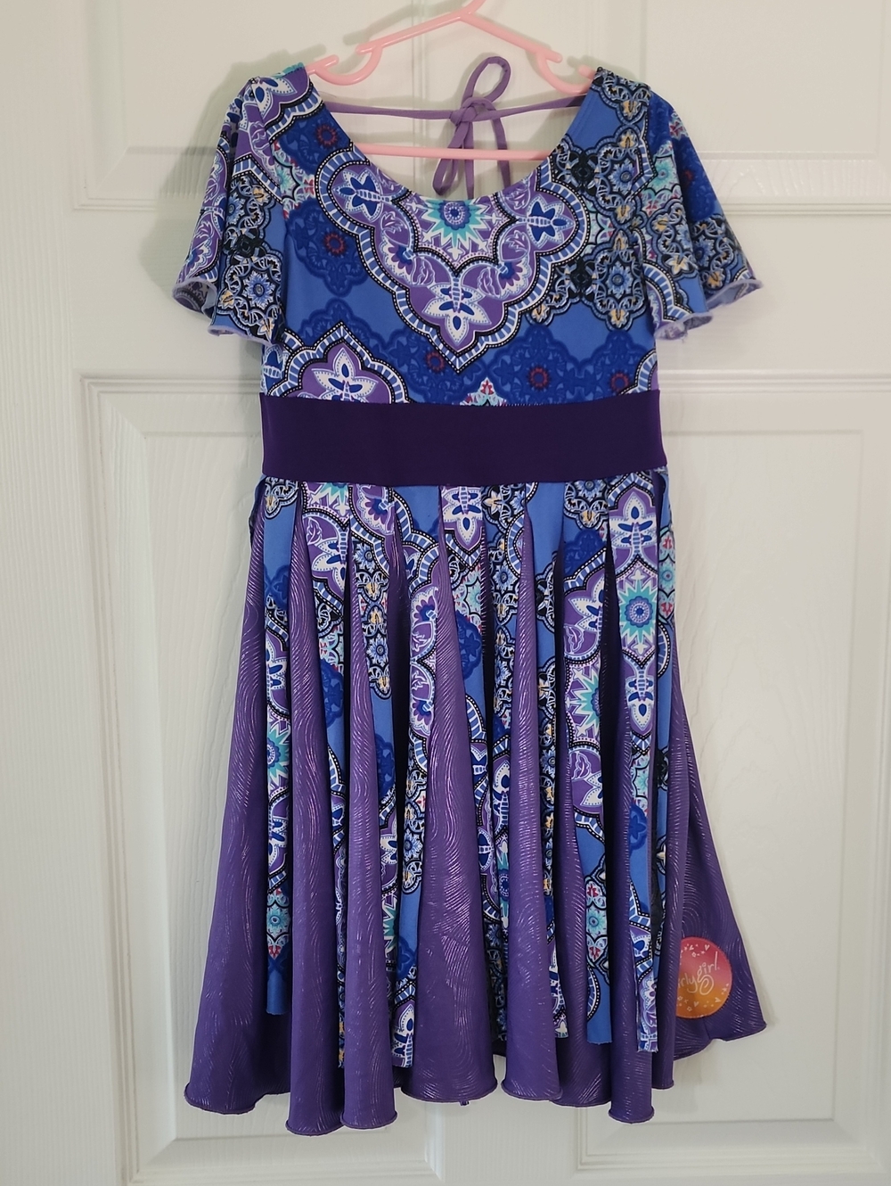 Girls' Purple & Blue Print Twirly Girl Dress, Size 7